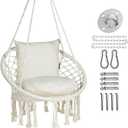 JoyView Macrame Hammock Chair Hanging Swing Chair Max 330 Lbs with 2 Cushions and Hardware Kits for Indoor Outdoor Bedroom Patio Garden - Beige
