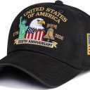 250th Anniversary USA Hat Adjustable United States Embroidered America Baseball Cap Eagle for Men Women Patriotic 4th of July Independence Day 250th Years Gift Merchandise Black (Black)