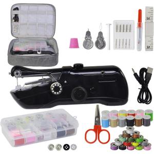 Handheld Sewing Machine with Storage & 42-Piece Sewing Kit, Portable Mini Sewing Machine for Beginner, Electric Switch, 2 Speed Modes, Easy to Operate, Hand Stitching Machine for DIY Fabrics Clothes