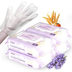 IMMHABI 100 Pcs Cleaning Deodorizing Pet Glove Wipes for Dogs & Cats, Hypoallergenic Dog Bath Wipes with Natural Deodorizer Persimmon Tannin, Pet Bathing Wipes for Horse Coat Care Lavender Scent