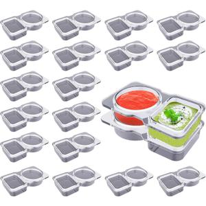 20 PCS Plastic Snack Containers, Double Compartment Condiment Containers with Lids, Reusable Snack Container, Suitable for Kitchen Storage and Outdoor Parties (20 PCS)