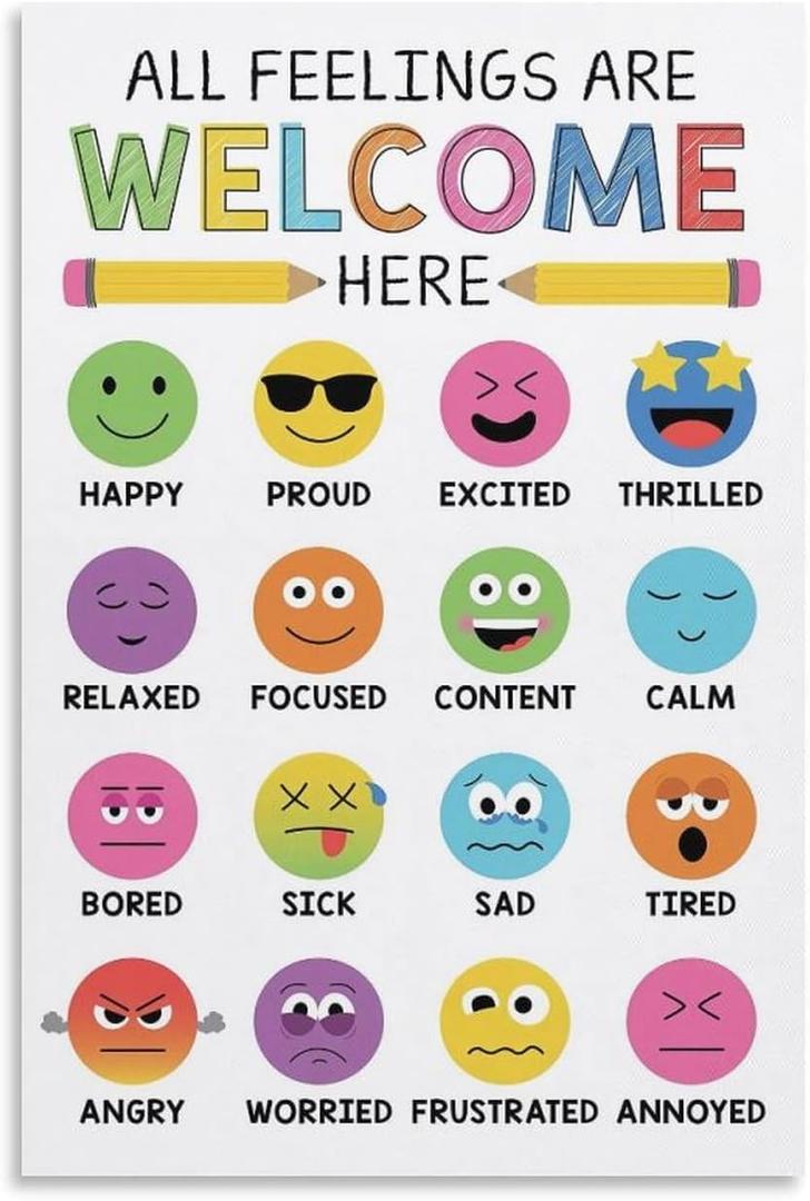 Chalkboard Feelings Chart for Kids - Emotions Poster Decorative Canvas Wall Art for Living Room & Bedroom - 12x18inch (30x45cm) Chalkboard Feelings Chart for Kids - Emotions Poster Decorative Canvas Wall Art for Living Room & Bedroom - 12x18inch (30x45cm)