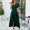 Long Black Formal Dresses for Women Gowns Evening Party Cocktail Dress,Split Elegant V Neck Wrap Ruffle Wedding Guest Dresses (Green, L)