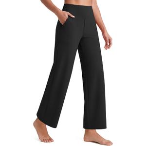 G4Free EverGoing Wide Leg Ankle Pants for Women 7/8 Length Yoga Dress Pants High Waist Stretch with Pockets Casual Work (Black, M)