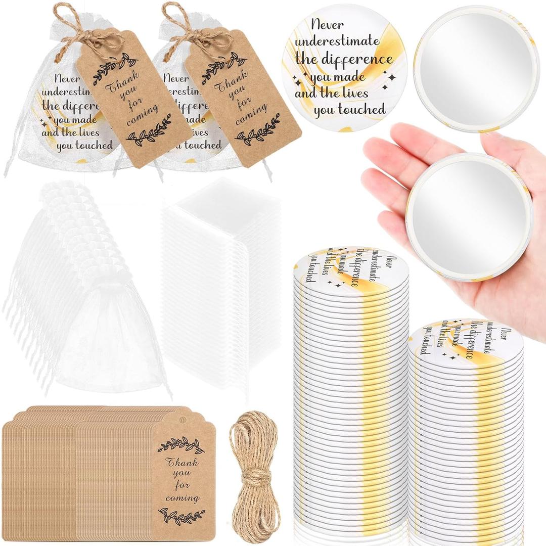 Tradder 50 Sets 2. 76" Compact Pocket Mirrors Bulk Inspirational Appreciation Gifts Small Purse Makeup Mirrors for Women Employee Wedding Bridal Souvenir Bags(Gold and White)