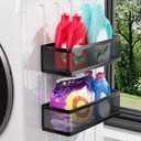 2-Pack Laundry Room Organization, Magnetic Shelves with Tall Guardrails to Prevent Falling - Strong Magnet Organizer for Washing Machine, Refrigerator, Kitchen & Pantry