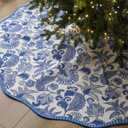Soaoo 48 Inches Blue and White Christmas Tree Skirt Chinoiserie Floral Xmas Tree Skirt with Scalloped Edge Cotton Seasonal Holiday Decorations for Home Indoor Party Decor