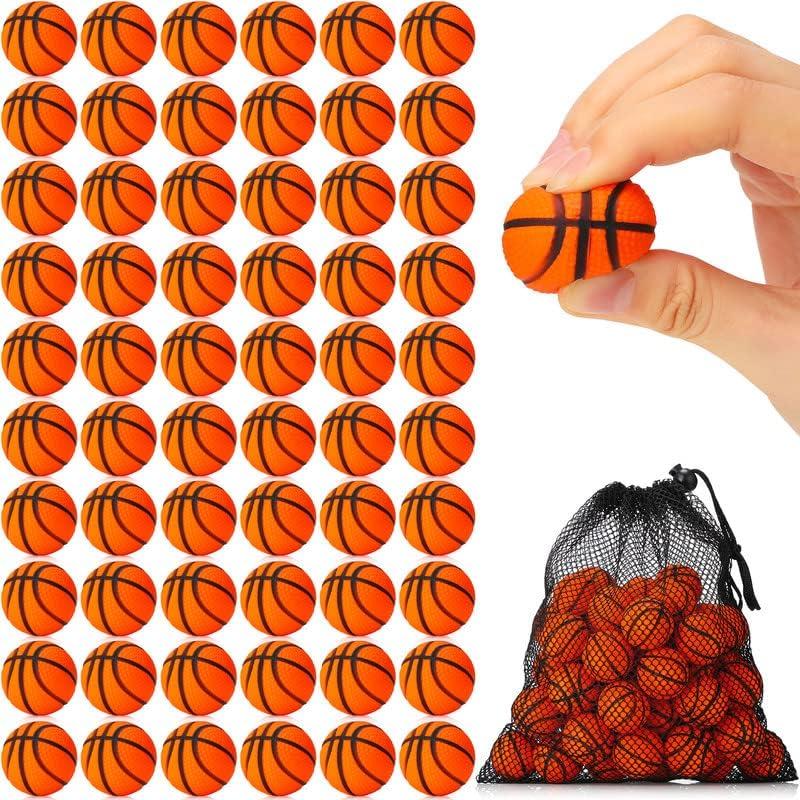 Civaner 60 Pcs Mini Basketball Stress Balls for Kids Basketballs Party Favors Small Foam Bouncy Sports Toys Bulk with Drawstring Bag for School Party Decor Carnival Reward Game Toys Gifts(3cm)