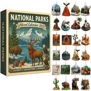 National Parks Advent Calendar 2025-24 Days Christmas Countdown with Legendary Landscapes 24 Collectible Ornaments Featuring Wildlife & Nature Scenes for Explorers & Nature Lovers