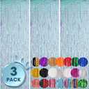 3 Pack 3.3x8.2 Feet Neon Iridescent Foil Fringe Backdrop Curtains, Tinsel Streamers Birthday Party Decorations, Fringe Backdrop for Graduation, Baby Shower, Gender Reveal, Disco Party