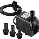 SongLong Submersible Pump 400GPH (1500L 25W) Ultra Quiet with Over Heating Protection 6.5ft High Lift for Fountains, Hydroponics, Ponds, Aquariums & More