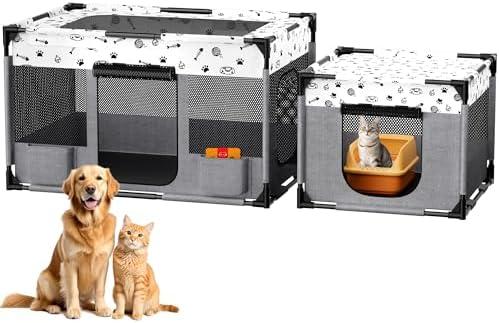 BUFOR Portable Cat Playpen, Pet Dog Playpen, Kitten Puppy Play Pen for Indoor/Outdoor, Collapsible Cats Cages Enclosed Tent with Carrying Case, PVC Pipe Frame, 600D Oxford, 39" x 24" x 22"