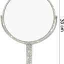 Bling Rhinestone Portable Magnified Double Sided Swivel Makeup Vanity Mirror, 360°Rotate Makeup Mirror Round Shaped Two-Sided Makeup Mirror (Silver)