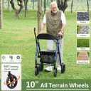 WALK MATE Rollator Walker for Seniors, 10 Inch Big Wheels, Reinforced Aluminum Frame 350lb Weight Capacity, Foldable All Terrain Rolling Walker with Seat, Lightweight Adjustable Height, Blue