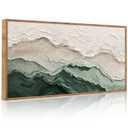 Aurlan 3D Textured Green Abstrcat Ocean Framed Canvas Wall Art 40x20 Inch