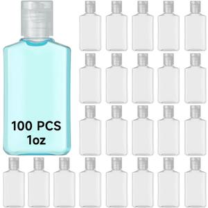100 Pieces 1 oz Plastic Bottles Clear Travel Bottles with Flip Cap Portable Empty Hand Sanitizer Bottles, Refillable Containers for Travel Business Trip for Shower Gel, Face Creams, Body Lotions