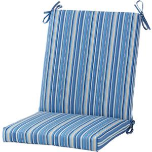 High Back Outdoor Chair Cushion Hinged Patio Chair Pad with Removable Cover, Reversible Cushion with Ties, Durable Polyester Fabric, Eco-Friendly Recycled Polyfiber Fill, Sapphire Stripe, 43x20x3 inches