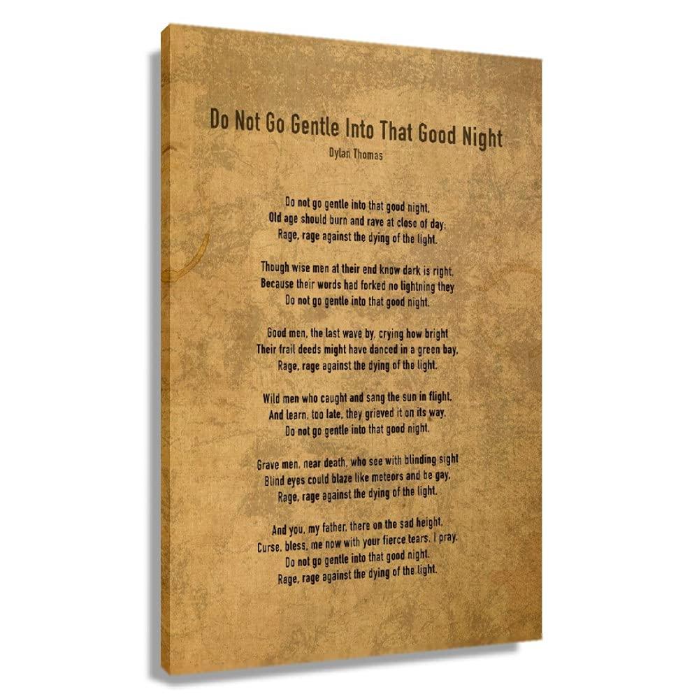 Do Not Go Gentle into That Good Night Poem Inspirational Quotes Poster Canvas Wall Art Prints Picture Modern Yellow Vintage Painting Decor Framed 16x24 inch(40x60cm)