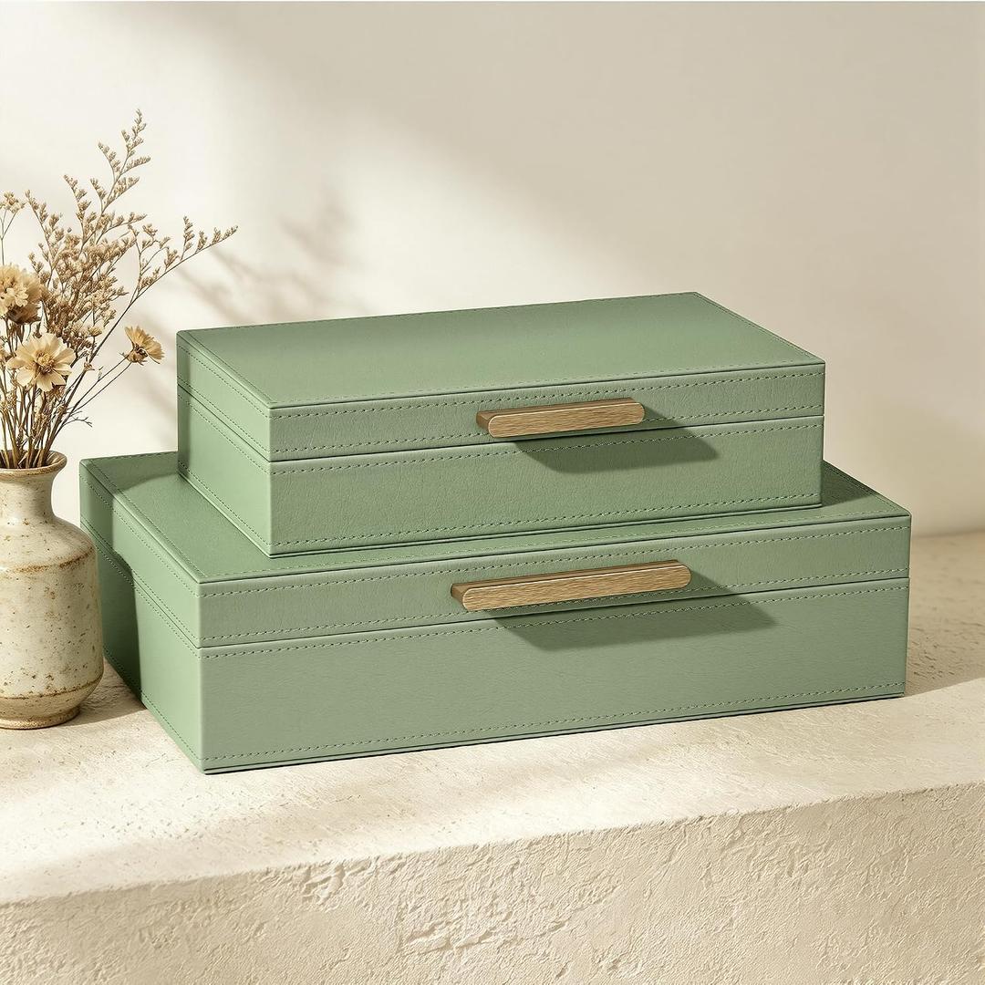 JARLINK Decorative Storage Boxes with Lids, PU Leather Bins, 1 Pack, Sage