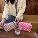 Checkered Makeup Bag,Travel Makeup Bag Toiletry Bag Cute Makeup Brushes Bag Cosmetic Bags for Women Zipper Preppy Makeup Bags for Purse Large Travel Cosmetic Bag (Girls Pink)