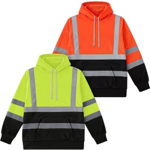 Coume 2 Pcs Hi-vis Hoodie for Men Class 3 High Visibility Sweatshirt Reflective Hooded Hood for Safety Hoodie (Medium)