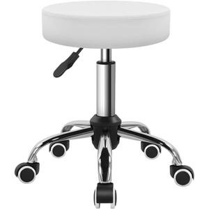 BFTOU PU Leather Swivel Stool with Wheel for Salon Work Home SPA Shop Height-Adjustable and Cost-Effective Rolling Stool Chair Small (White)