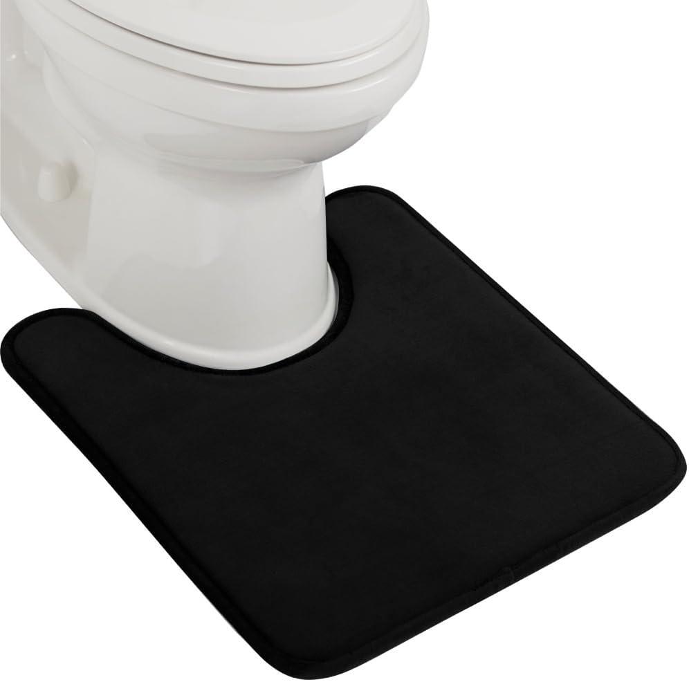 GORILLA GRIP Thick Memory Foam Toilet Rug for Bathroom, U Shaped Washable, Soft Absorbent Velvet Topside Floor Mats, Machine Wash, Cushioned Luxury Rugs for Bath Room, 22.5 x 19.5, Black