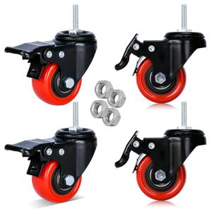 2 Inch Heavy Duty Stem Casters Swivel Wheels with Brake 1/4''-20x1'' (Stem Diameter 1/4", Stem Length 1") Set of 4 with Locking Threaded Stem Caster Wheels Load 600lbs
