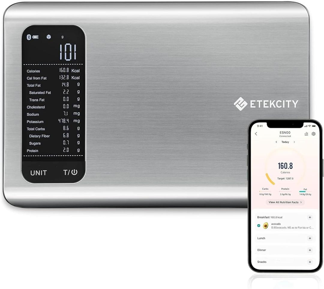Etekcity Food Kitchen Scale with Nutritional Calculator, Smart App, 11lb | Free app with 19 nutrients tracking, calorie and macro calculator, grams and ounces, ideal for weight loss, Stainless Steel