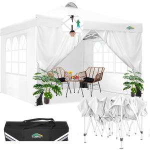 COBIZI Canopy Tent 10x10 Pop Up Outdoor Canopies with 4 Sidewalls Waterproof Commercial Instant Gazebo Tents for Party Patio Backyard with 4 Sandbags, 4 Stakes & 8 Ropes, White