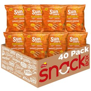 SunChips 100% Whole Grain Chips, Harvest Cheddar, 1 oz Bags, Pack of 40, No Artificial Flavors, Colors (EXP 08/25/26)