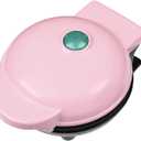 cjc Mini Waffle Maker, 4 Inch Nonstick Chaffle Maker, Pink Heart Plate with Oil Brush, PFOA Free, Easy to Clean, Compact, Dual-sided Heating System, High Versatility