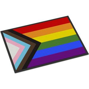 Caroline's Treasures CK8014MAT Gay Pride Progress Pride Doormat 18x27 Front Door Mat Indoor Outdoor Rugs for Entryway, Non Slip Washable Low Pile, 18H X 27W