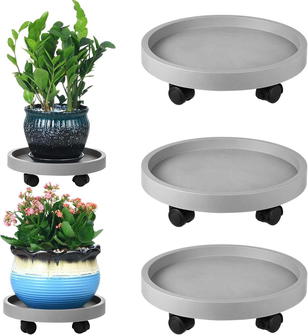 3 Pack Plant Caddy with Wheels Rolling Plant Stand with Wheels 13 Inch Plant Dolly Heavy Duty Large Potted Plant Mover with Casters for Indoor and Outdoor, Grey (Gray)