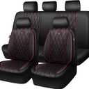 CAR PASS Piping Luxury Leather Seat Covers Full Set,5 Seats Anti-Slip Waterproof Seat Covers Compatible with Front Armrests,Universal Fit for Sendan SUV Van Truck,Airbag Compatible,Black and Red