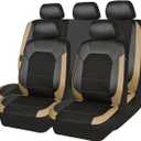 CAR PASS Leather seat Covers,Automotive Universal Sport car seat Cover Super 5mm Composite Sponge Inside,Airbag Compatible fits Most Cars, SUVs, Trucks, and Vans (Full Set,Black and Beige)