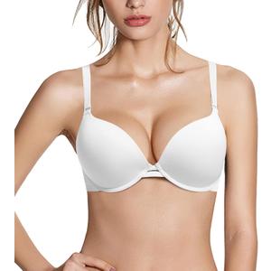 Push Up Thick Padded Plunge Underwire T Shirt Lace Bra Lift Support for Women Add One Cup (34A)