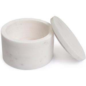 Repan White Marble Salt Cellar with Lid | 4x2.5 Inch Stone Storage Jar for Salt, Spices, Jewelry | Decorative Marble Container for Kitchen, Living Room, Bedroom, Bathroom and Home Décor