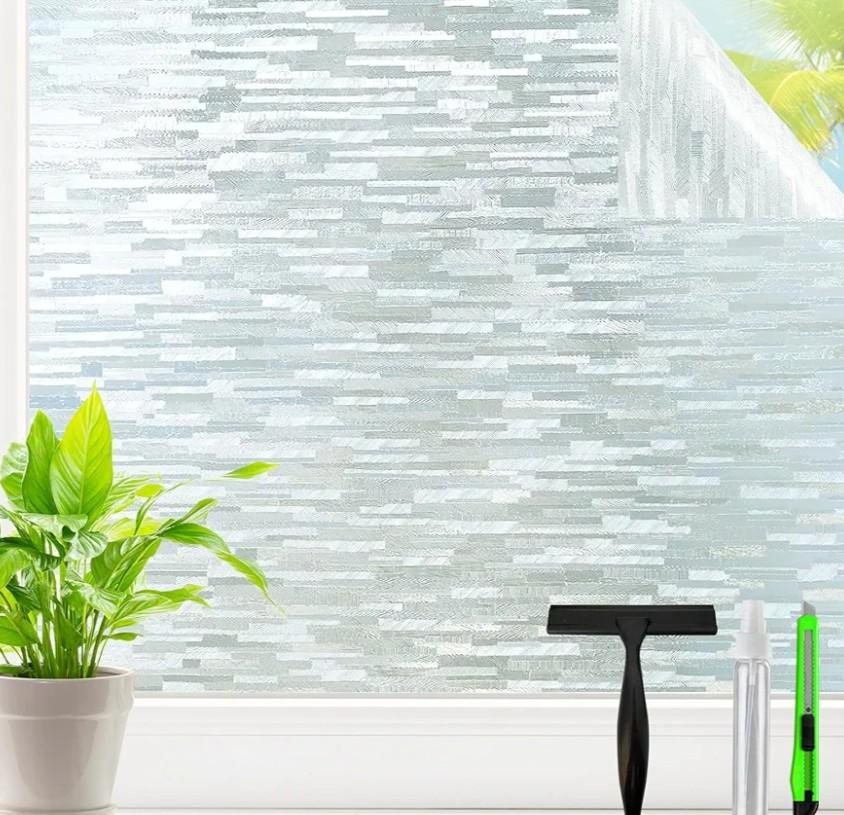 Frosted Glass Window Privacy Film Decorative, Bathroom Window Privacy Film for Glass Windows Cover, Static Cling, Removable, Reusable, Anti-UV, Anti-Glare, Heat Blocking, 47.2 Inch by 157.4 Inch