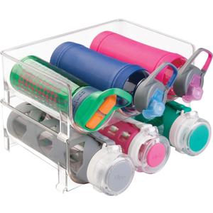 mDesign Stackable Plastic 3 Bottle Refrigerator Wine Rack - Kitchen Storage Organizer for Champagne, Wine or Water Bottles - Stacking Wine Organizer for Fridge - Ligne Collection - 2 Pack - Clear