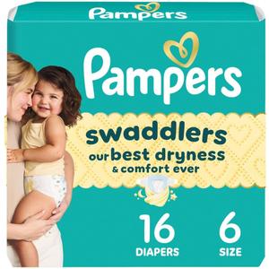 Pampers Swaddlers Diapers, Size 6 (23-44 lbs), 16 Count, Absorbent, Keeps Baby Dry and Comfortable, Skin Safe Disposable Baby Diaper (Packaging May Vary)