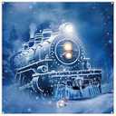 Tegeme 7 x 5 ft Fabric Winter Christmas Polar Train Backdrop Wonderland Railway Xmas Train Snowy Night Snowflakes Snowfall Background Portrait Photography Banner Polar Party Decor with Lanyard