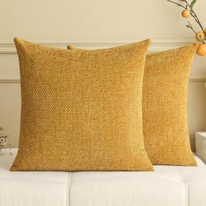 a moment Fall Mustard Yellow Chenille Throw Pillow Covers 20x20 Inch Pack of 2 Modern Decorative Throw Pillow Covers Farmhouse Cross Covers Home Decor for Sofa Bedroom Living Room