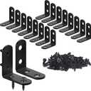 18PCS L Bracket Corner Bracket, FATLODA Stainless Steel L Brackets for Shelves, Black Small Right Angle Bracket, Metal Corner Brace for Wood Furniture Cabinet Chair with 72PCS Screws (1.57x1.57 in) (40 mm)