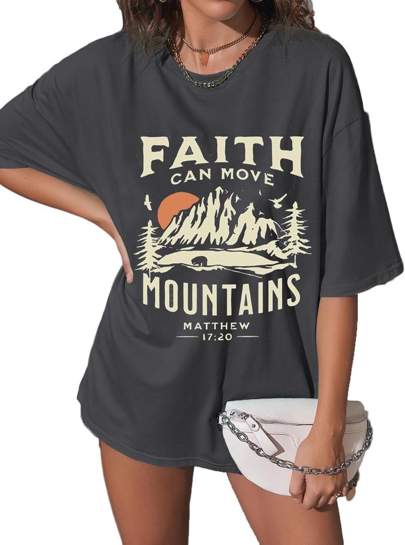 Christian Tshirts Women Oversized Inspirational Christians Faith Tshirts Bible Verse Casual Religious Tee Tops (Small, Gray)