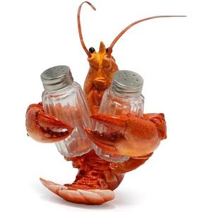Hodao Lobster With Salt and Pepper Shaker Figurines Decoration Lobster Set with Holder Figurine for Beach Bar or Tropical Kitchen Decor Table Decor By Home Gifts For Mom (Orange)