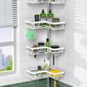 KEGII Corner Shower Caddy Tension Pole - 4-Tier Rustproof Bathroom Organizer, Floor to Ceiling Shower Caddy 25-114.2 inch, No Drilling Shower Storage Rack for Shampoo, Towels (Matte White)