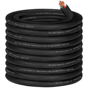 100ft 10/4 AWG SOOW Wire 10 Gauge Portable Power Cable 600V 4 Conductor 10/4 10 Gauge SOOW Extension Cord Electric Wire for Motor Lead,Generator,Welder,NEMA 14-30 RV Outlet Box,Car Battery Charger
