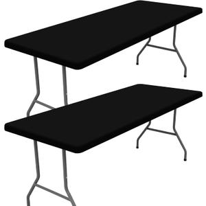 Spandex 4 Foot Rectangle Table Cloth 2 Pack, Elastic Fitted Tablecloths for Picnic, Stretch Washable Patio Table Cover for Outdoor, Camping, Banquet and Parties (Black, 24"x48")