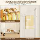 HYSEYY Double Rods Clothes Rack, Rolling Clothing Rack for Hanging Clothes Portable Wardrobe Rack, Metal Garment Rack Sturdy Coat Rack for Bedroom Laundry Living Room, White